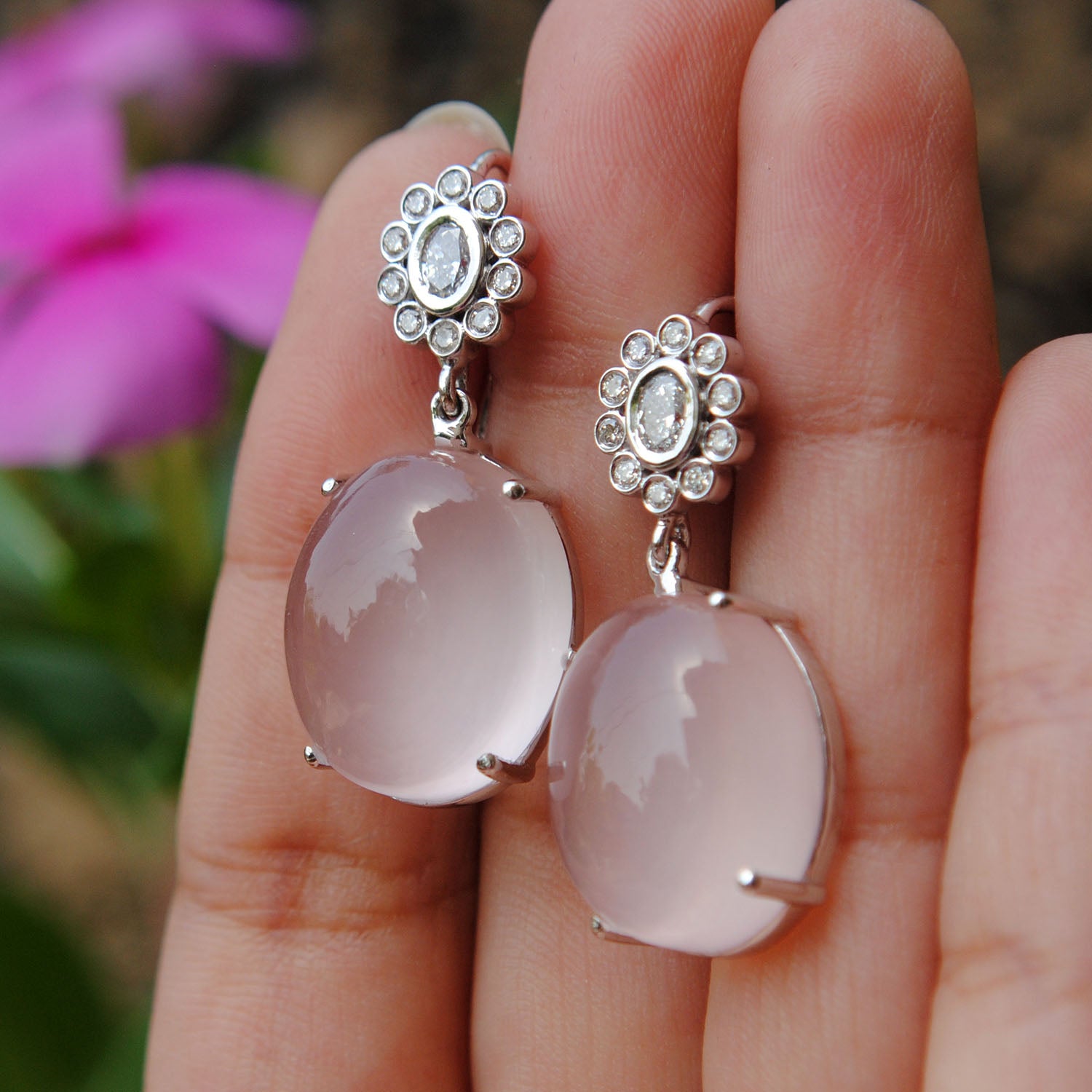 Earrings - Dangle Rose Quartz Sterling Silver Bold Collection - KenSu  Jewelry